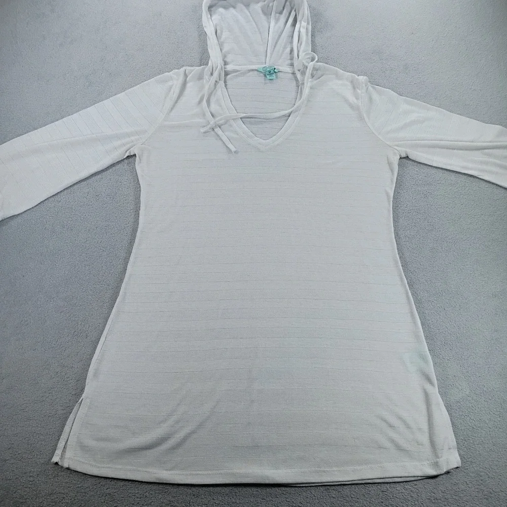 Balance Collection Women Swim Cover-Up White Medium Hooded Tunic